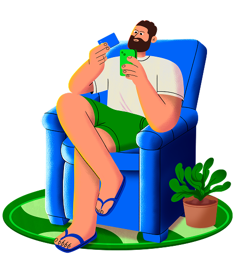Homem sentado numa poltrona